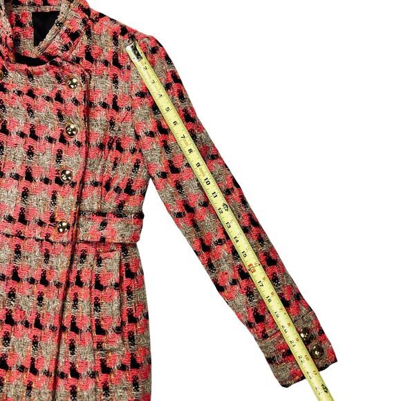 Liquid Wool Blend Tweed Long Coat Sz 2 Brown Orange Plaid Preppy Elegant PeaCoat - Picture 14 of 16